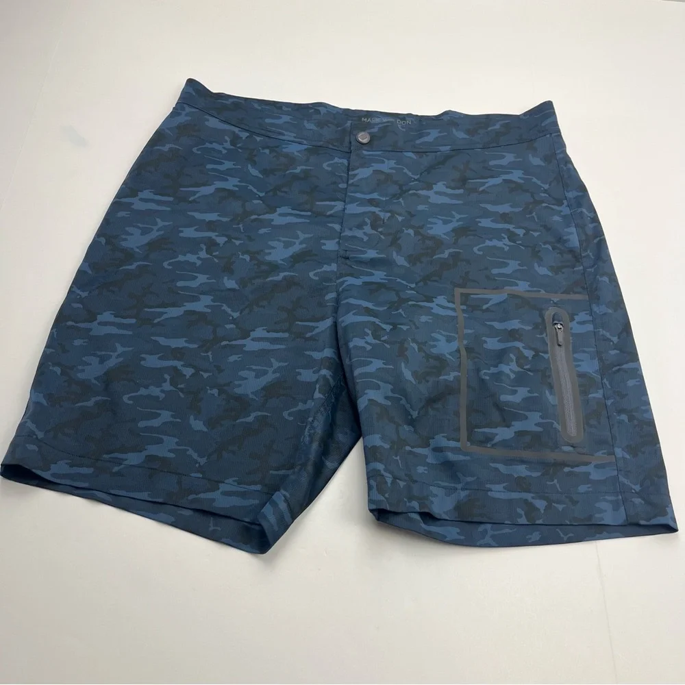 Mack Weldon Men Size 35 / 36 Blue Camouflage Shorts Polyester Athleisure Outdoor